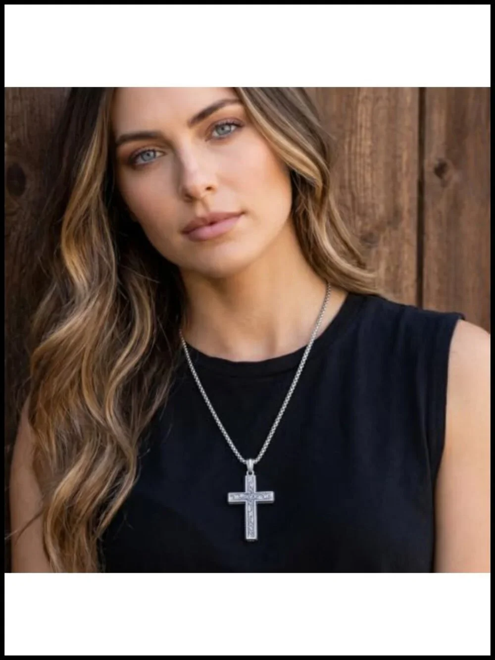 Gothic Cross Necklace 316L Stainless Steel Victorian Filigree Pendant 22 Chain